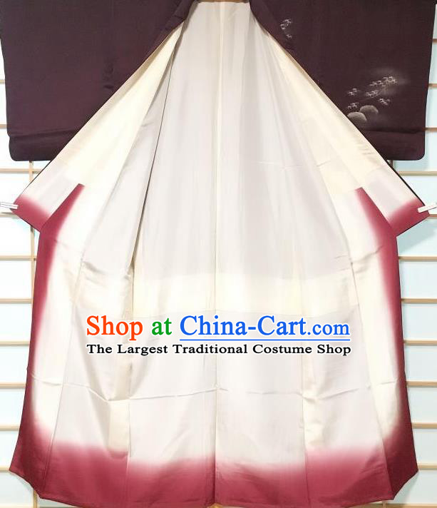 Traditional Japanese Classical Bamboo Leaf Pattern Deep Purple Kimono Asian Japan Yukata Costume for Men