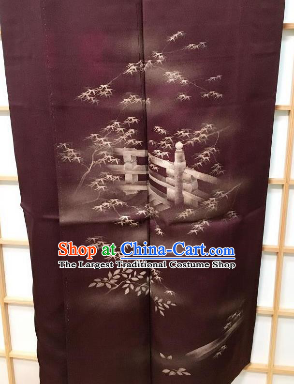Traditional Japanese Classical Bamboo Leaf Pattern Deep Purple Kimono Asian Japan Yukata Costume for Men
