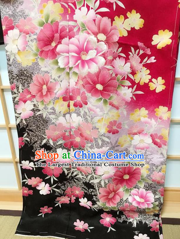 Traditional Japanese Classical Peony Pattern Red Furisode Kimono Japan Yukata Dress Costume for Women