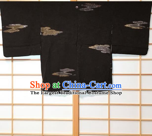 Japanese Traditional Embroidered Cloud Black Haori Jacket Japan Kimono Overcoat Costume for Men