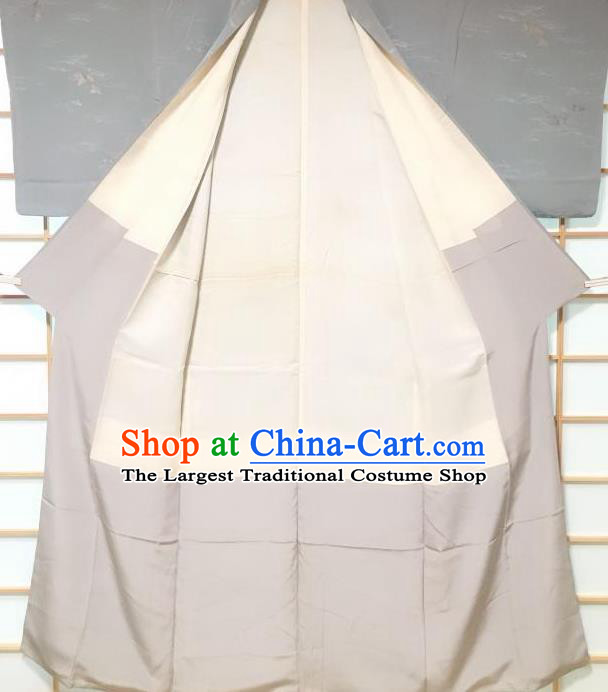 Japanese Traditional Embroidered Pattern Grey Silk Kimono Japan Yukata Dress Costume for Women