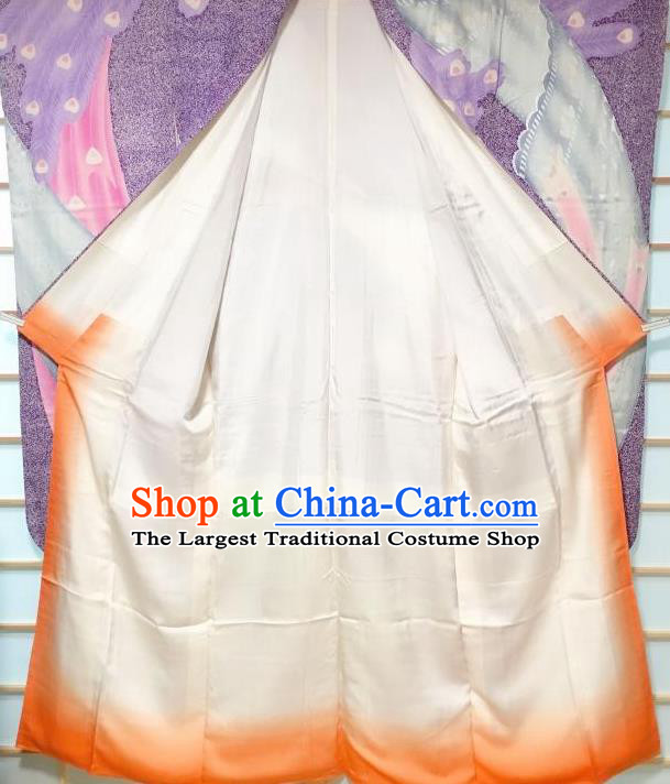 Japanese Traditional Peacock Pattern Purple Silk Furisode Kimono Japan Yukata Dress Costume for Women