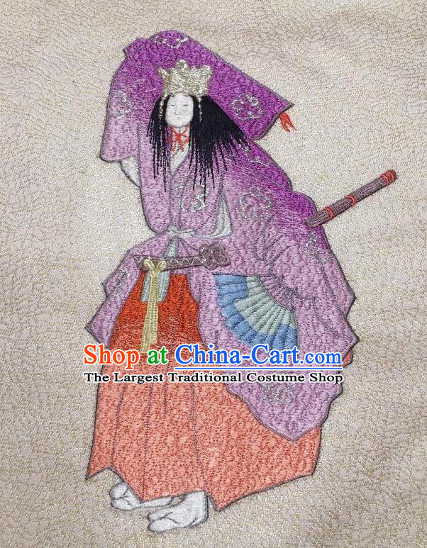 Japanese Traditional Embroidered Geisha White Brocade Waistband Japan Kimono Yukata Belt for Women
