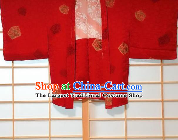 Japanese Traditional Embroidered Peony Pattern Red Haori Jacket Japan Kimono Overcoat Costume for Men