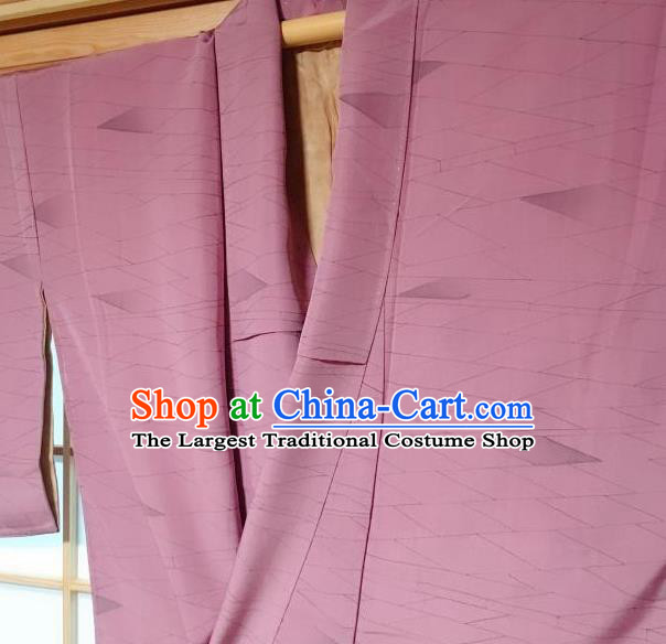 Japanese Classical Rhombus Pattern Deep Pink Silk Kimono Japan Traditional Yukata Dress Costume for Women