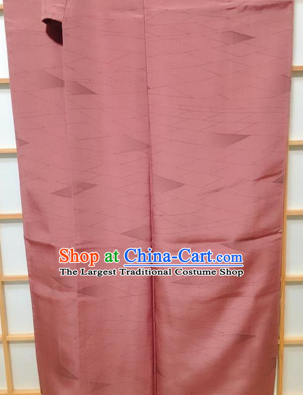 Japanese Classical Rhombus Pattern Deep Pink Silk Kimono Japan Traditional Yukata Dress Costume for Women