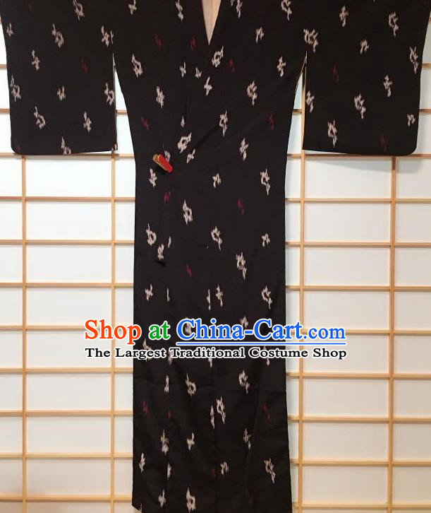 Japanese Classical Pattern Black Kimono Japan Traditional Yukata Dress Costume for Women