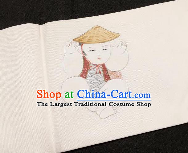 Japanese Traditional Printing Children Beige Brocade Waistband Japan Kimono Yukata Belt for Women