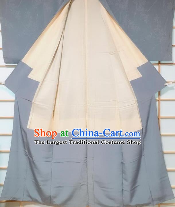 Japanese Traditional Pattern Grey Silk Iromuji Kimono Japan Yukata Dress Costume for Women