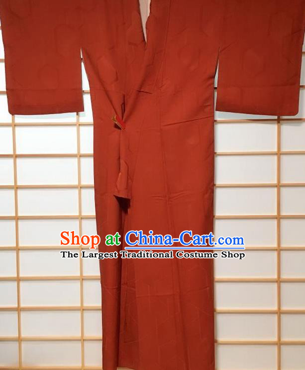 Japanese Traditional Tortoise Shell Pattern Rust Red Iromuji Kimono Japan Yukata Dress Costume for Women