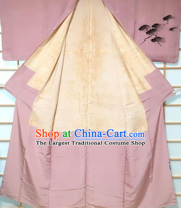Japanese Traditional Ink Pine Pattern Deep Pink Kimono Japan Yukata Dress Costume for Women
