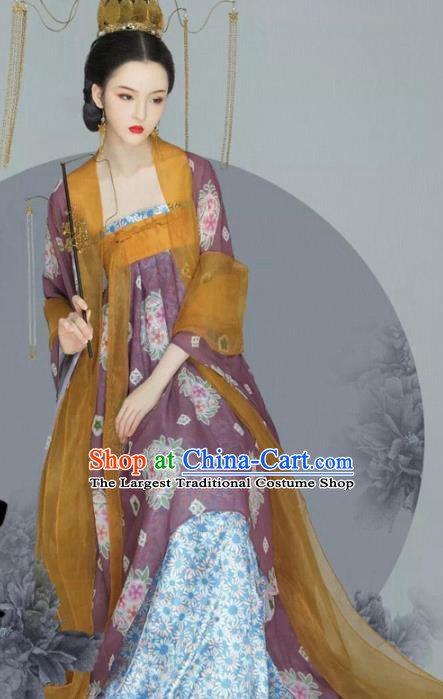 Traditional Chinese Tang Dynasty Imperial Consort Hanfu Dress Ancient Noble Lady Replica Costumes and Headpiece for Women