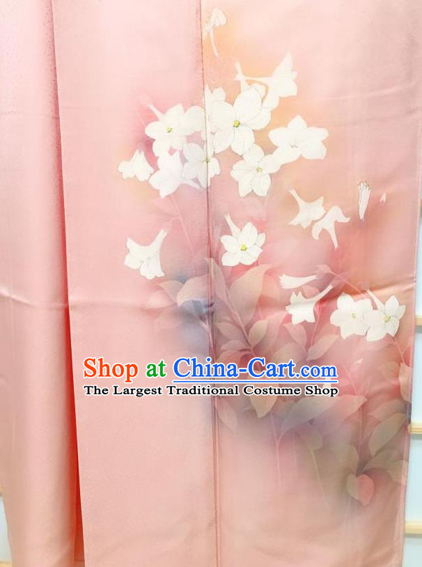 Japanese Classical Printing Mangnolia Pink Tsukesage Kimono Japan Traditional Yukata Dress Costume for Women