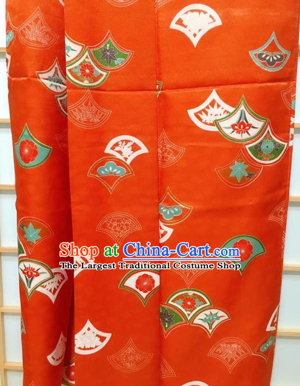 Japanese Classical Printing Chrysanthemum Orange Tsukesage Kimono Japan Traditional Yukata Dress Costume for Women
