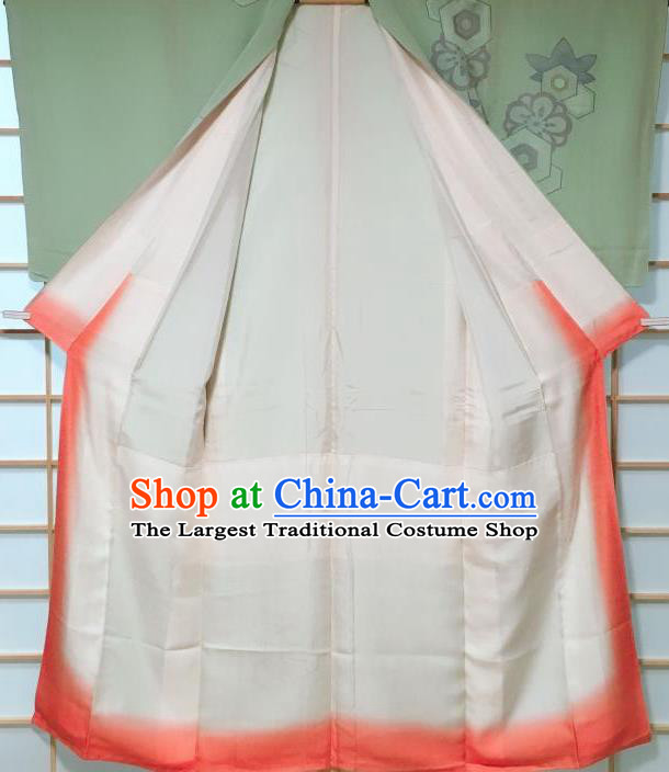 Traditional Japanese Light Green Tsukesage Kimono Japan Classical Chrysanthemum Pattern Yukata Dress Costume for Women
