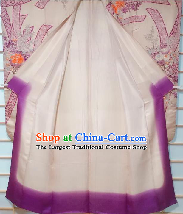 Traditional Japanese Light Pink Furisode Kimono Japan Classical Peony Pattern Yukata Dress Costume for Women