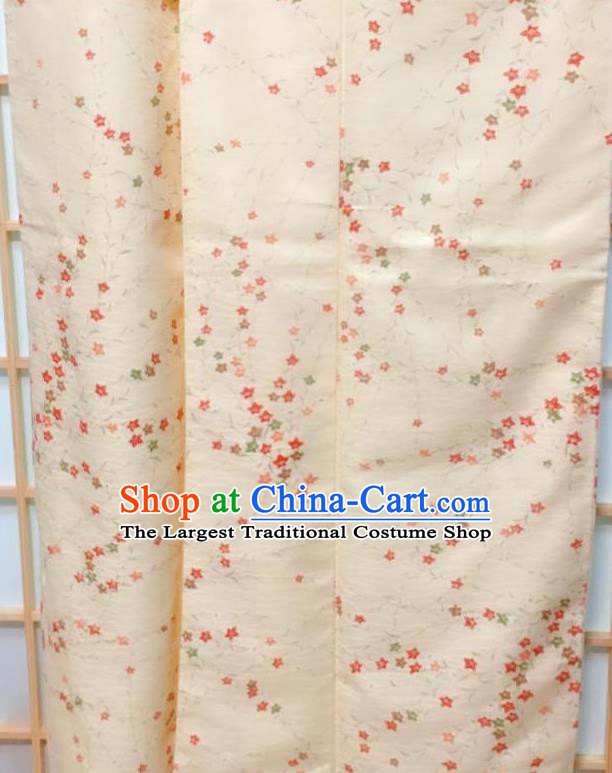 Traditional Japanese Beige Kimono Japan Classical Flowers Pattern Yukata Dress Costume for Women