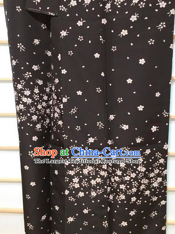 Japanese Classical Sakura Pattern Black Kimono Japan Traditional Yukata Dress Costume for Women