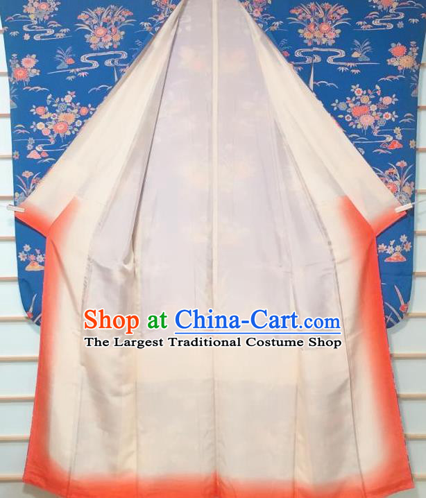 Japanese Classical Chrysanthemum Orchid Pattern Blue Furisode Kimono Japan Traditional Yukata Dress Costume for Women