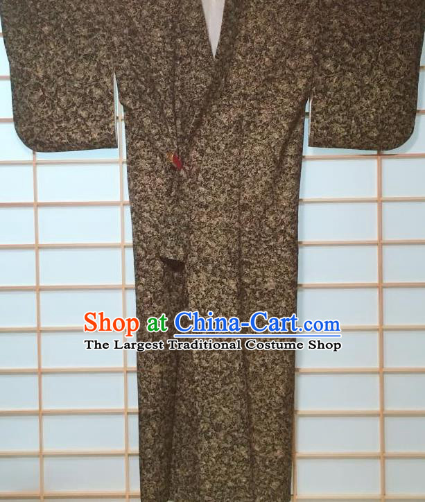 Japanese Classical Pattern Brown Kimono Japan Traditional Yukata Dress Costume for Women