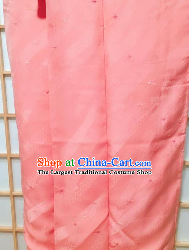 Japanese Classical Embroidered Pattern Pink Tsukesage Kimono Japan Traditional Yukata Dress Costume for Women