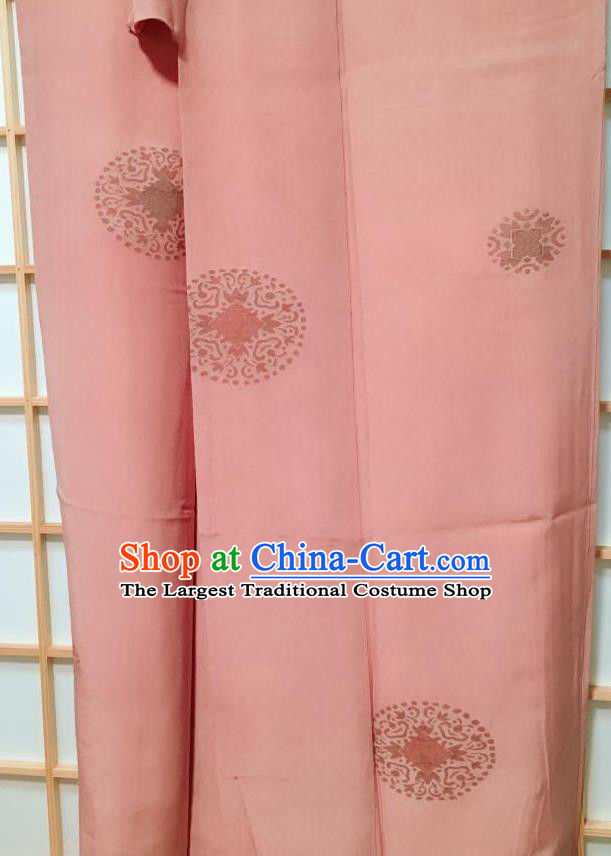 Japanese Classical Round Pattern Pink Kimono Japan Traditional Yukata Dress Costume for Women