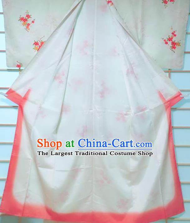 Japanese Classical Plum Blossom Pattern White Kimono Japan Traditional Yukata Dress Costume for Women