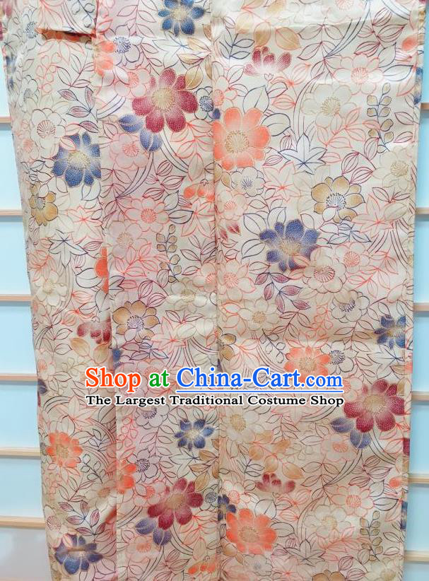 Japanese Classical Flowers Pattern Light Orange Kimono Japan Traditional Yukata Dress Costume for Women