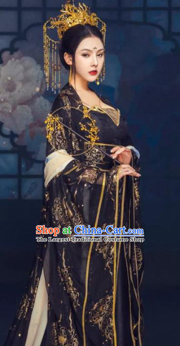 Traditional Chinese Court Black Hanfu Dress Ancient Tang Dynasty Imperial Consort Replica Costumes for Women