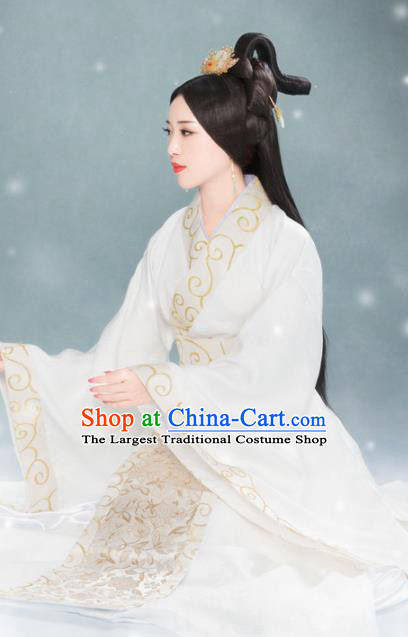 Traditional Chinese Palace White Hanfu Dress Ancient Han Dynasty Imperial Consort Replica Costumes for Women