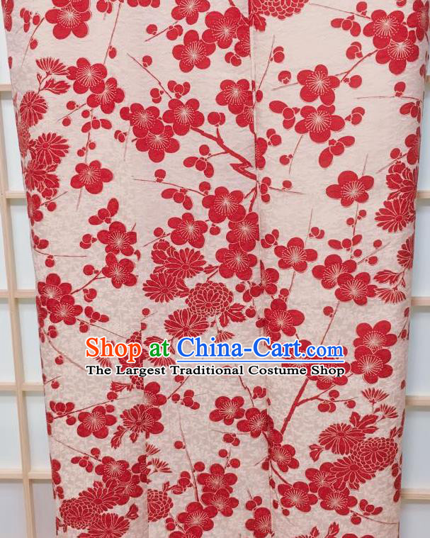 Traditional Japanese White Kimono Japan Classical Plum Chrysanthemum Pattern Yukata Dress Costume for Women
