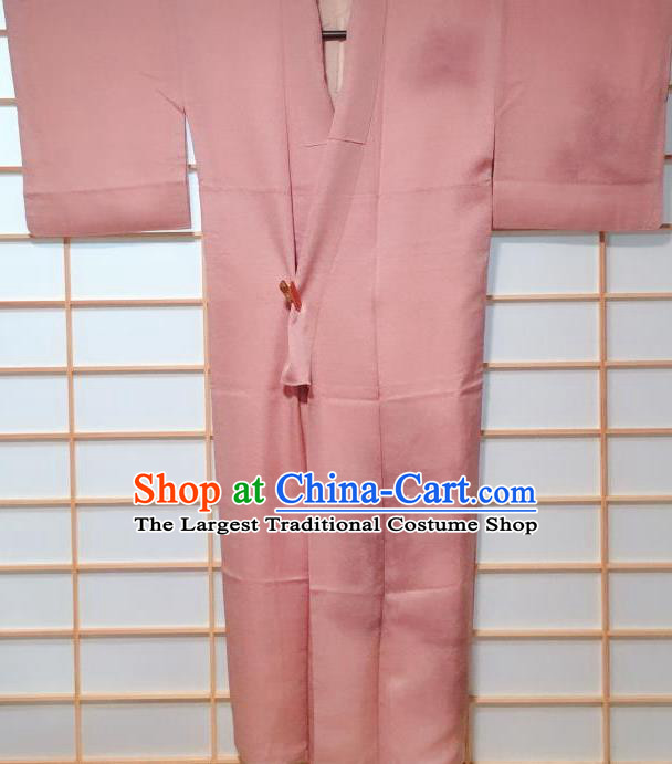 Traditional Japanese Pink Silk Tsukesage Kimono Japan Classical Pattern Yukata Dress Costume for Women