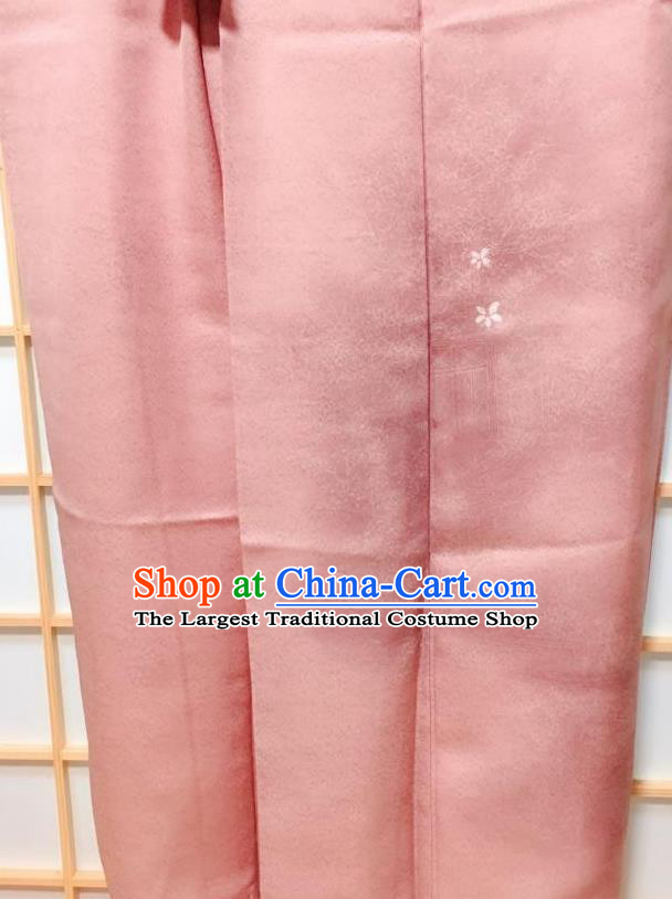 Traditional Japanese Pink Silk Tsukesage Kimono Japan Classical Pattern Yukata Dress Costume for Women