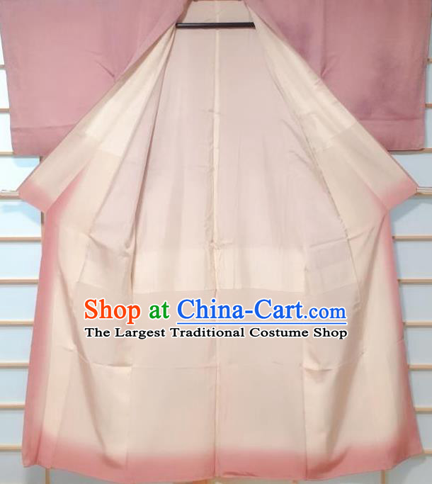 Traditional Japanese Pink Silk Tsukesage Kimono Japan Classical Pattern Yukata Dress Costume for Women