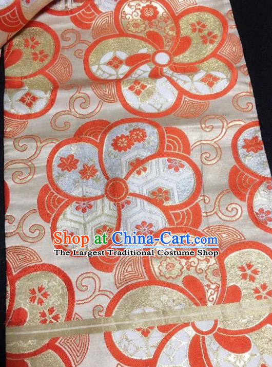 Japanese Nagoya Traditional Cherry Blossom Pattern Light Golden Brocade Waistband Japan Kimono Yukata Belt for Women