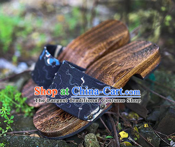 Traditional Japanese Thor Pattern Navy Geta Slippers Asian Japan Clogs Shoes for Men