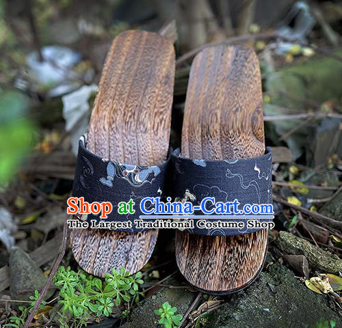 Traditional Japanese Thor Pattern Navy Geta Slippers Asian Japan Clogs Shoes for Men