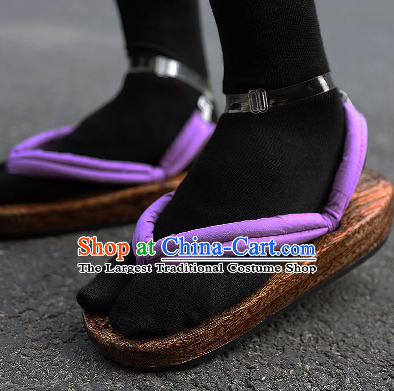 Traditional Japanese Samurai Purple Geta Slippers Asian Japan Clogs Shoes for Women