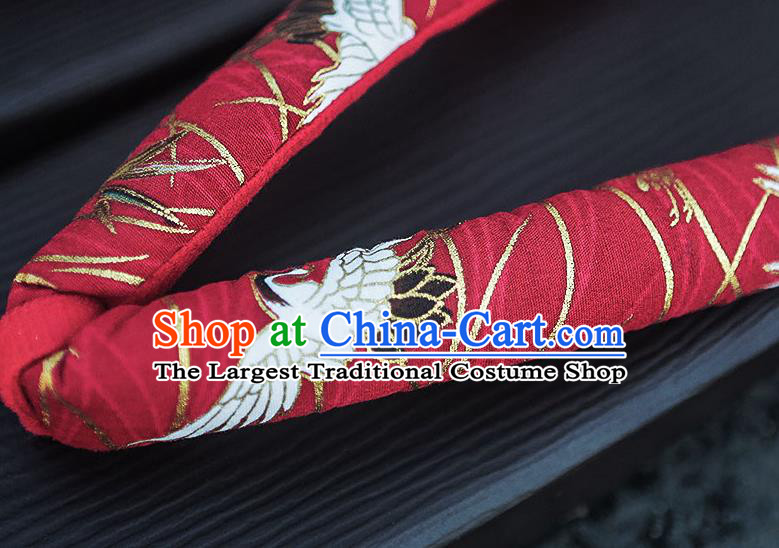 Traditional Japanese Crane Bamboo Pattern Red Slippers Geta Asian Japan Clogs Zori Shoes for Women
