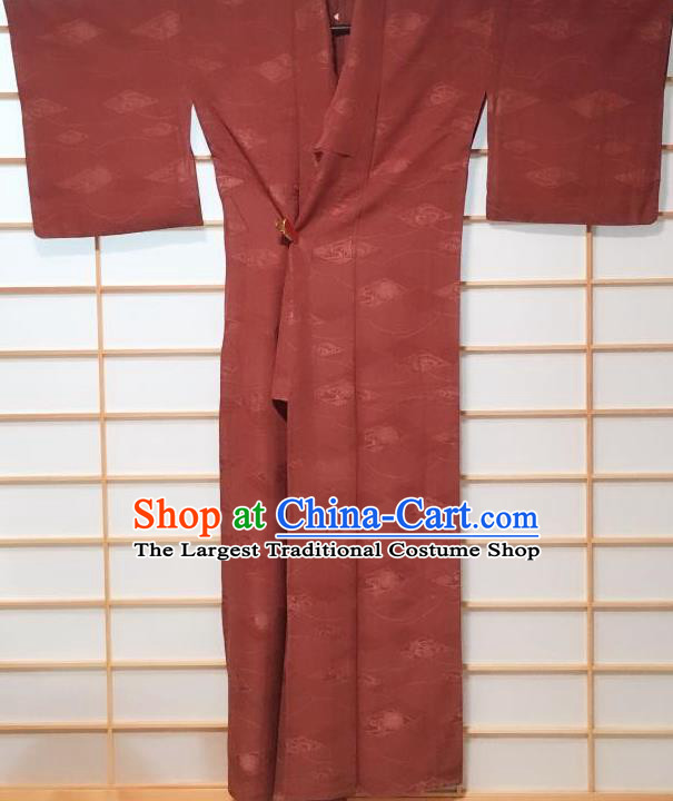 Traditional Japanese Purplish Red Iromuji Kimono Japan Classical Pattern Yukata Dress Costume for Women