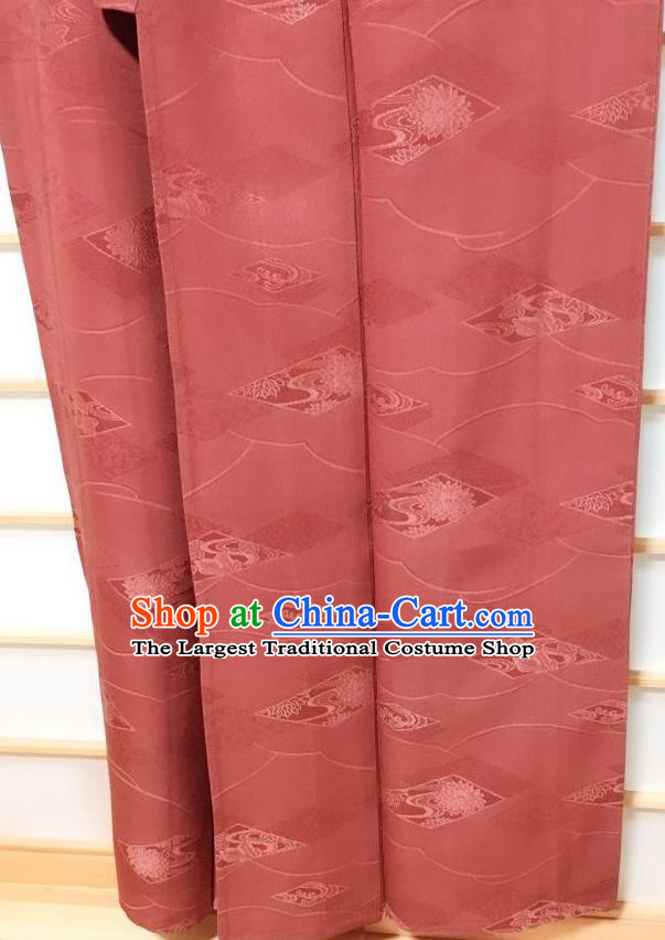 Traditional Japanese Purplish Red Iromuji Kimono Japan Classical Pattern Yukata Dress Costume for Women