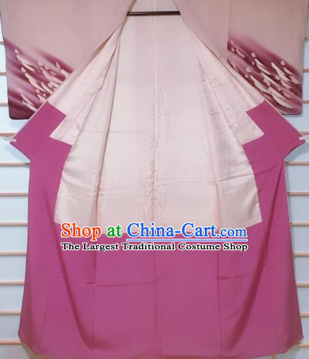 Traditional Japanese Pink Tsukesage Kimono Japan Classical Pattern Yukata Dress Costume for Women