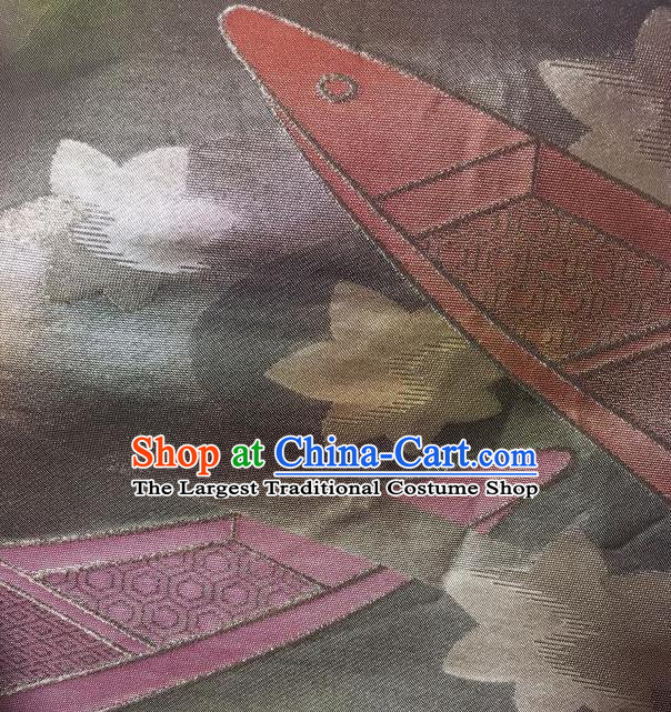 Japanese Nagoya Traditional Maple Leaf Pattern Grey Brocade Waistband Japan Kimono Yukata Belt for Women