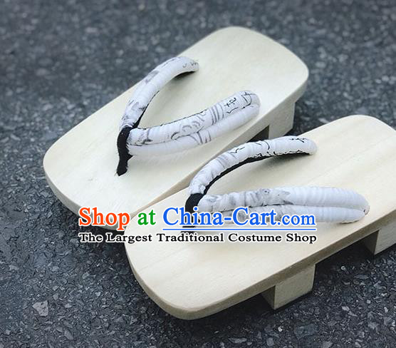 Traditional Japanese White Flip Flops Bidentate Clogs Slippers Asian Japan Geta Shoes for Men