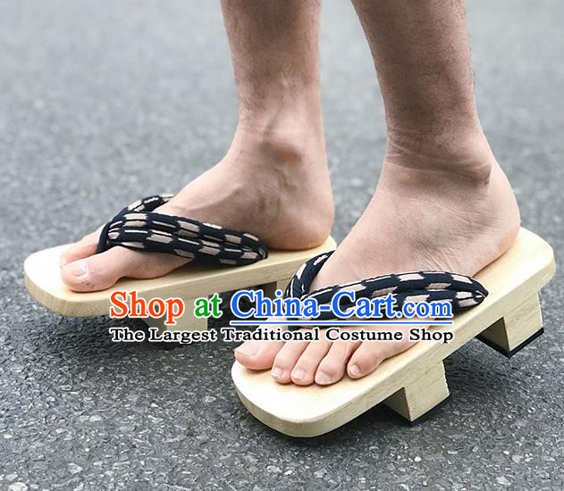Japanese Traditional Pattern Black Flip Flops Bidentate Clogs Slippers Asian Japan Geta Shoes for Men