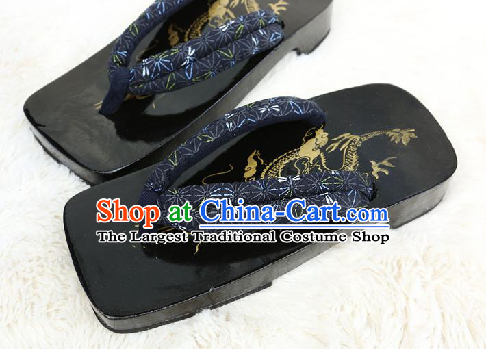 Japanese Traditional Snowflakes Pattern Navy Flip Flops Slippers Clogs Asian Japan Geta Shoes for Men