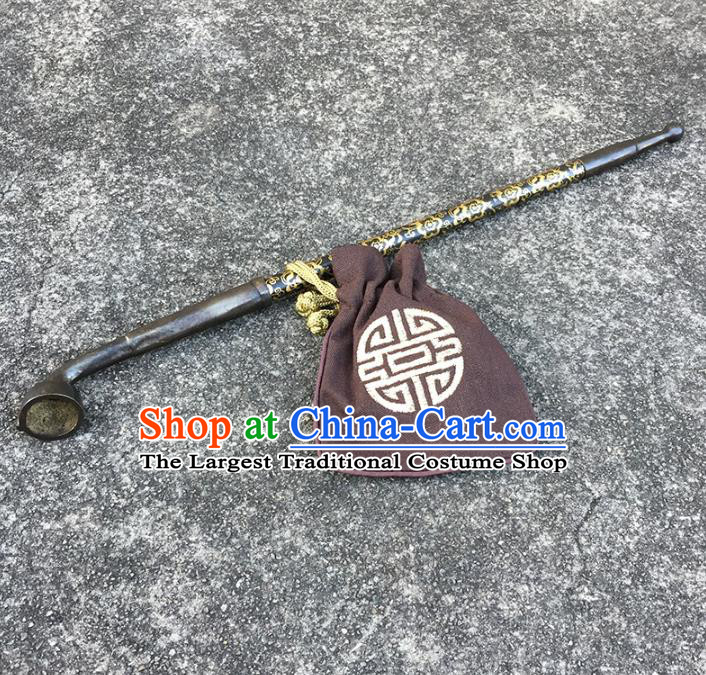 Handmade Chinese Ancient Brass Tobacco Pipe Traditional Long Stemmed Pipe