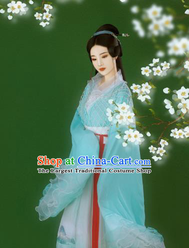 Chinese Ancient Goddess Blue Hanfu Dress Traditional Tang Dynasty Princess Costumes for Women