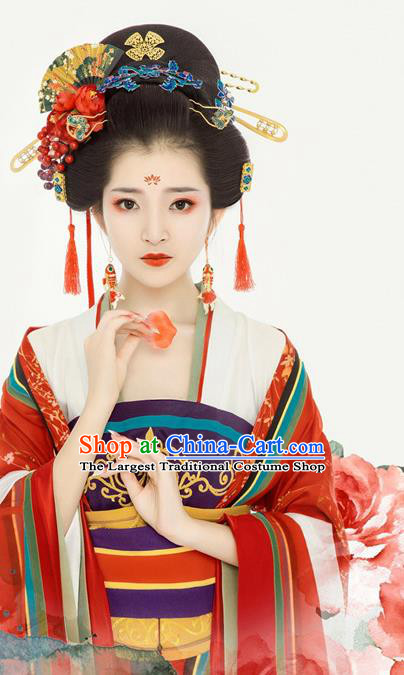 Chinese Ancient Royal Consort Red Hanfu Dress Traditional Tang Dynasty Empress Costumes for Women