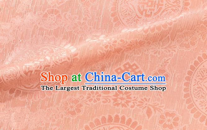 Chinese Classical Auspicious Pattern Design Pinkish Orange Brocade Fabric Asian Traditional Hanfu Satin Material